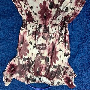 Floral Print Romper in Burgundy and Cream